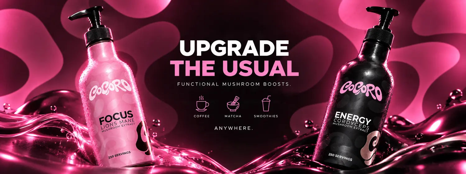 COCORO. Upgrade the usual. Focus Lion's Mane and Energy Cordyceps mushroom extract pump bottles, for coffee, matcha and smoothies. Shop now.