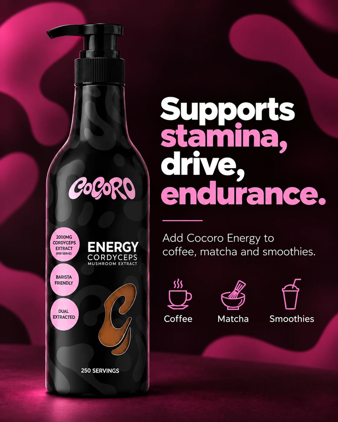 COCORO Energy Cordyceps mushroom extract bottle